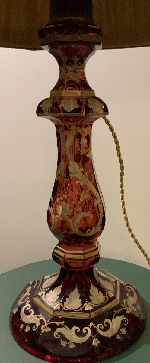 Lampe en cristal de Bohême rouge et or -photo-2