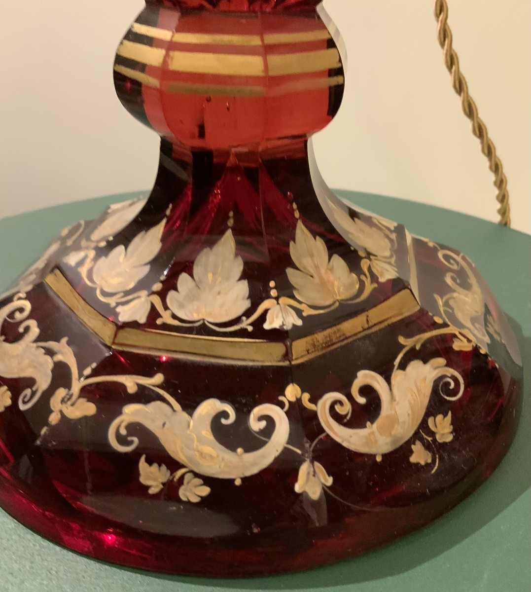 Lampe en cristal de Bohême rouge et or -photo-3