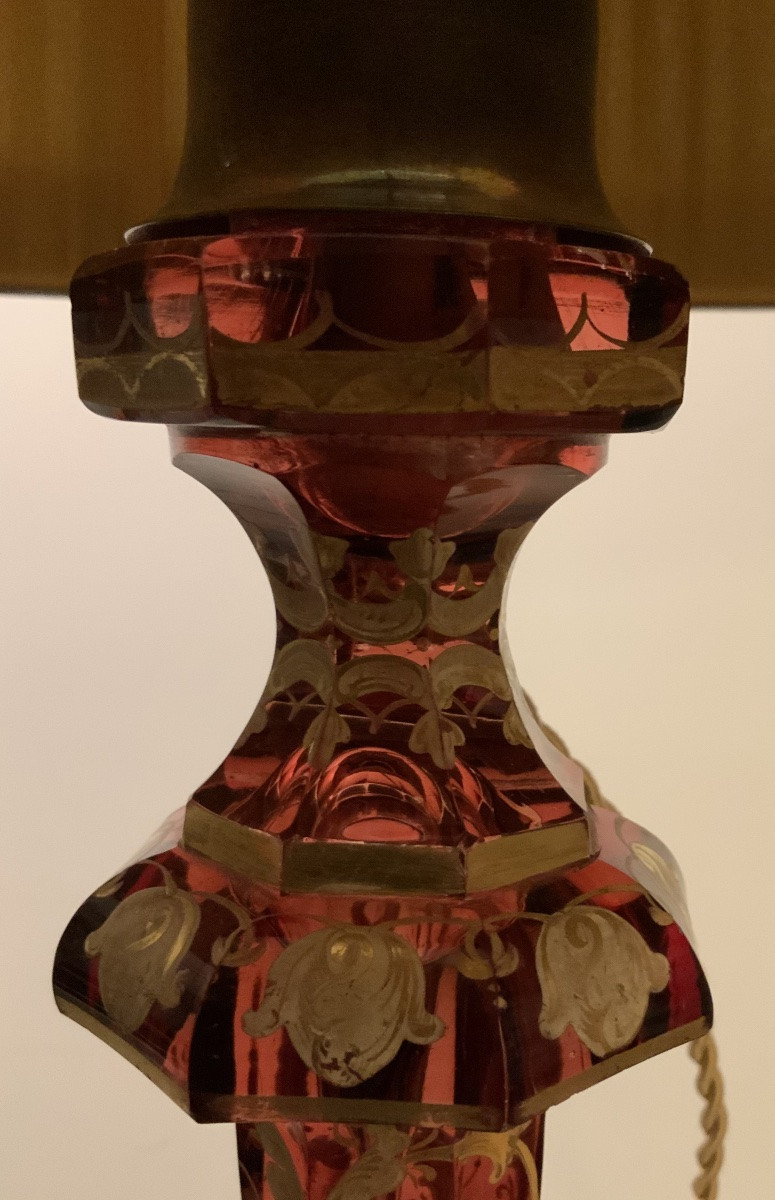 Lampe en cristal de Bohême rouge et or -photo-1