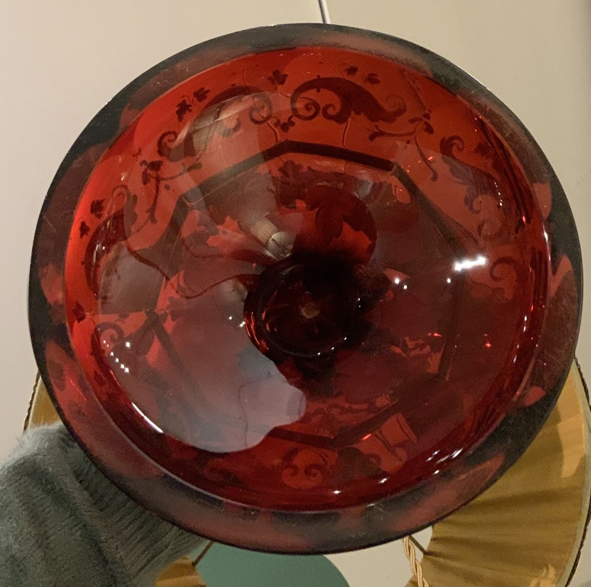 Lampe en cristal de Bohême rouge et or -photo-4