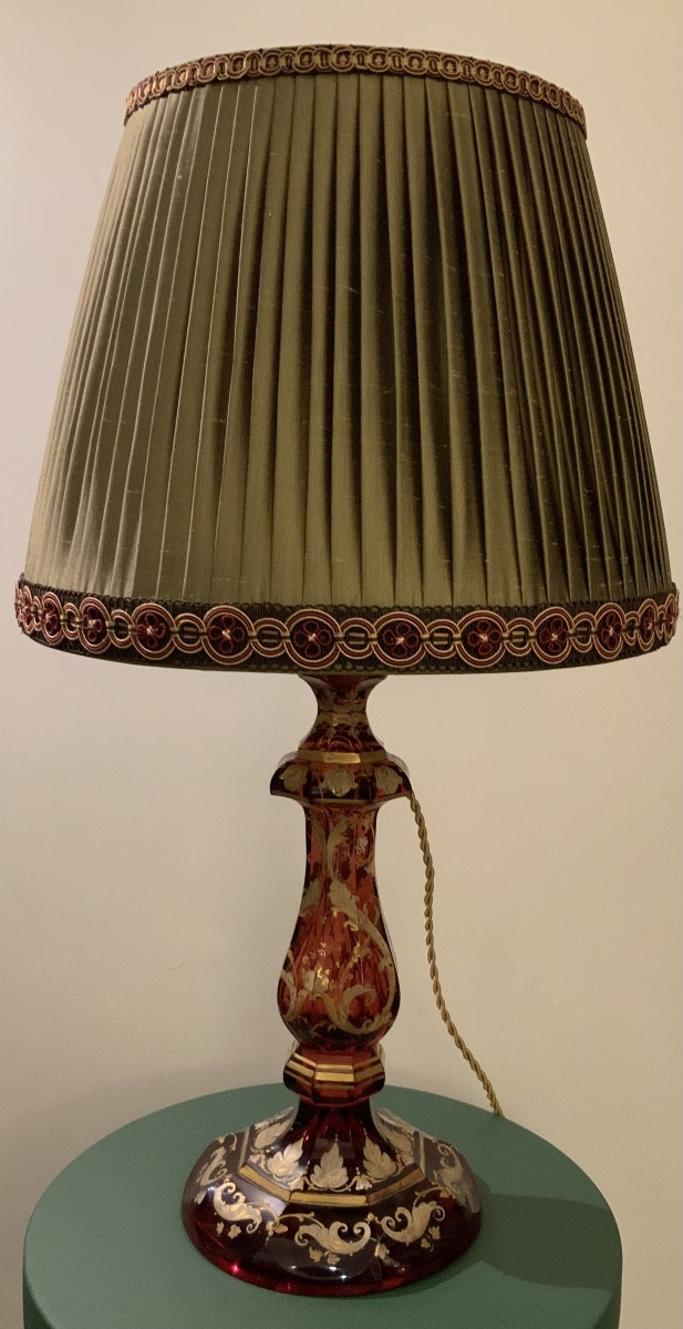 Lampe en cristal de Bohême rouge et or 