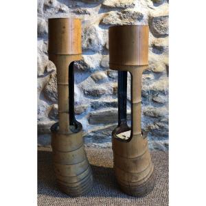 Pair Of Large Bamboo Ikebana Vases