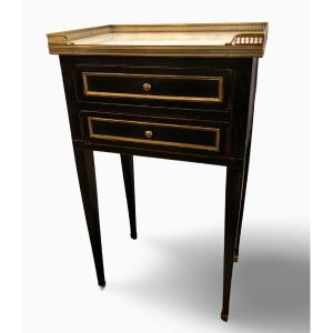 Louis XVI Style Black Lacquered Bedside Table 