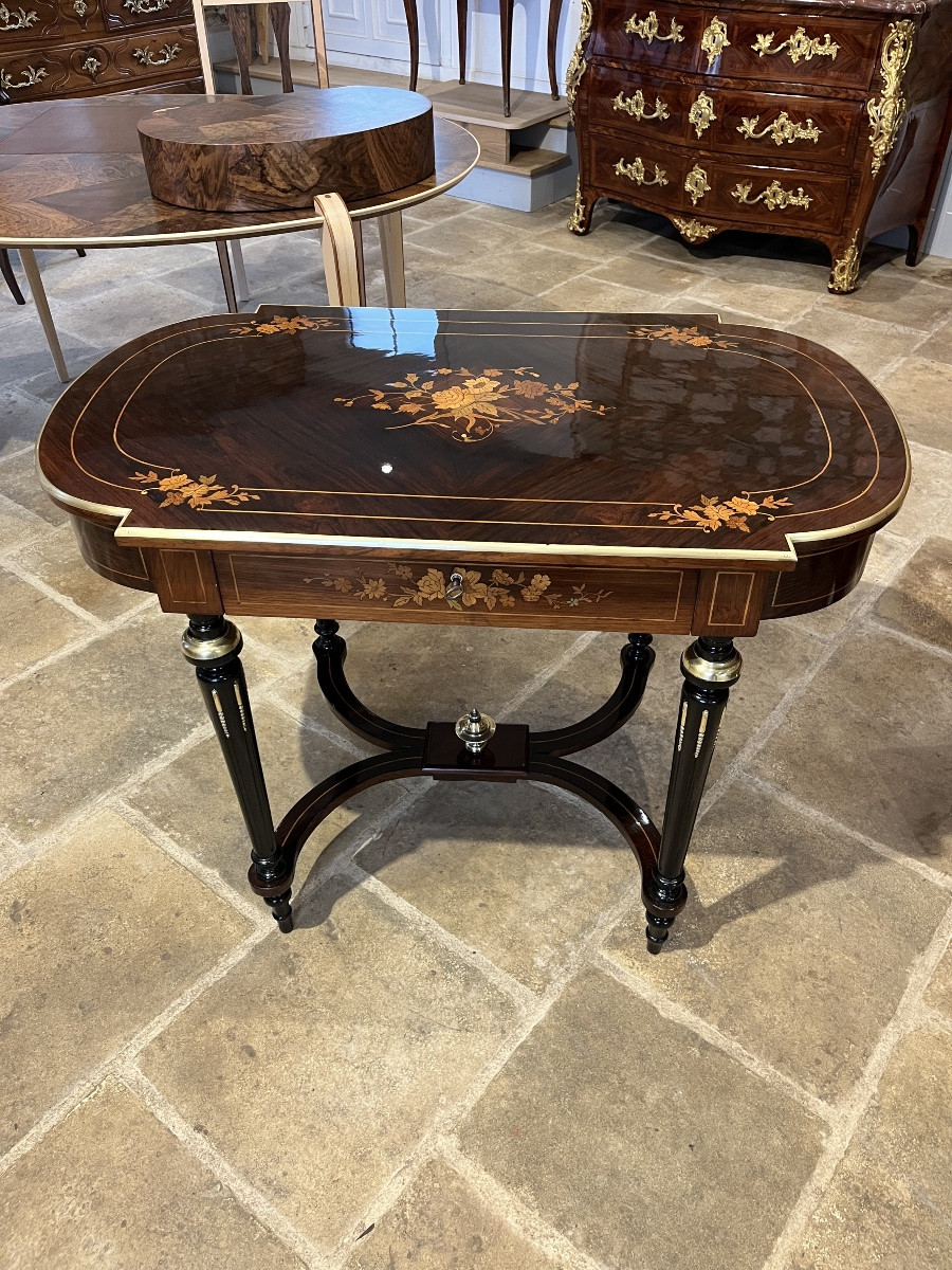 Table de milieu d’époque Napoléon III en marqueterie -photo-3