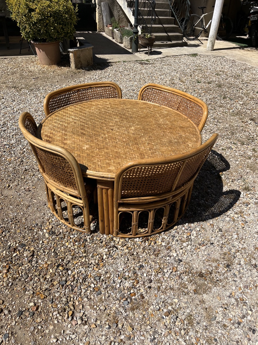 Rattan Living Room Set With Coffee Table And 4 Chairs -photo-1
