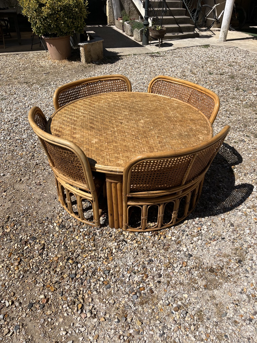 Rattan Living Room Set With Coffee Table And 4 Chairs -photo-2
