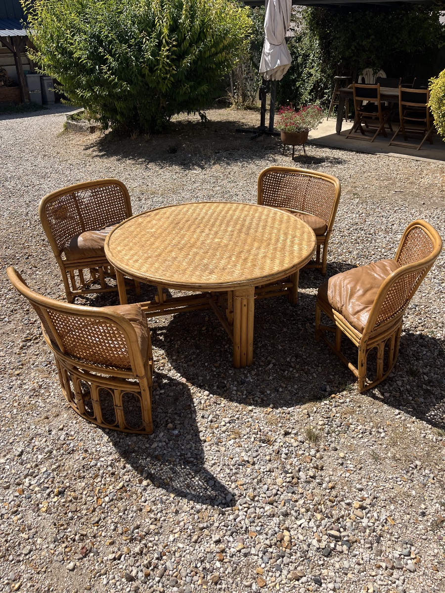 Rattan Living Room Set With Coffee Table And 4 Chairs 