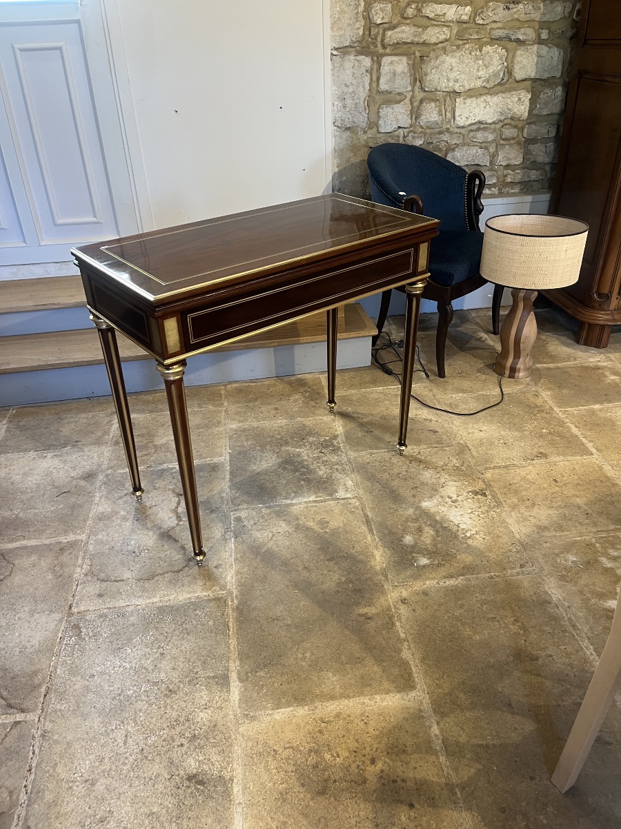 Table a jeux Louis XVI époque Napoléon III en acajou -photo-3