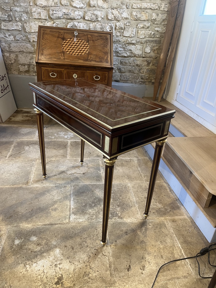 Table a jeux Louis XVI époque Napoléon III en acajou -photo-4
