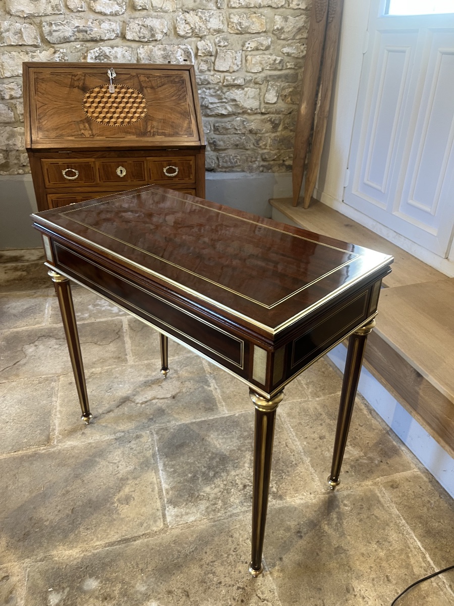 Table a jeux Louis XVI époque Napoléon III en acajou -photo-7