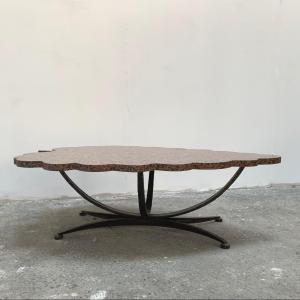 Old Granite And Hammered Wrought Iron Coffee Table