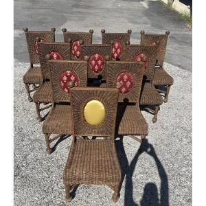10 chaises en rotin années 1970
