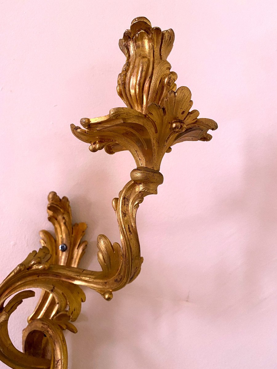 Paire d'Appliques d'époque Louis XV En Bronze Doré-photo-3