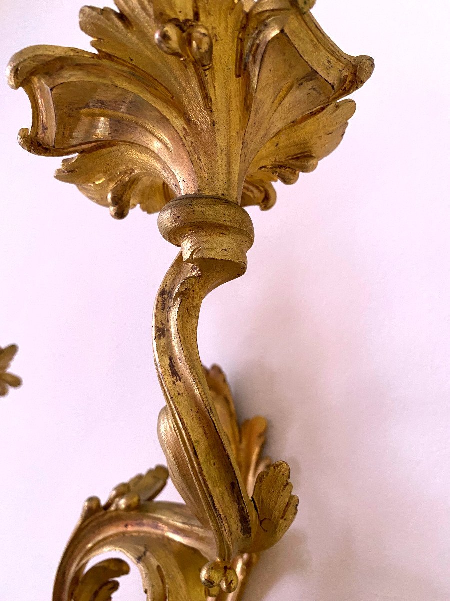 Paire d'Appliques d'époque Louis XV En Bronze Doré-photo-4