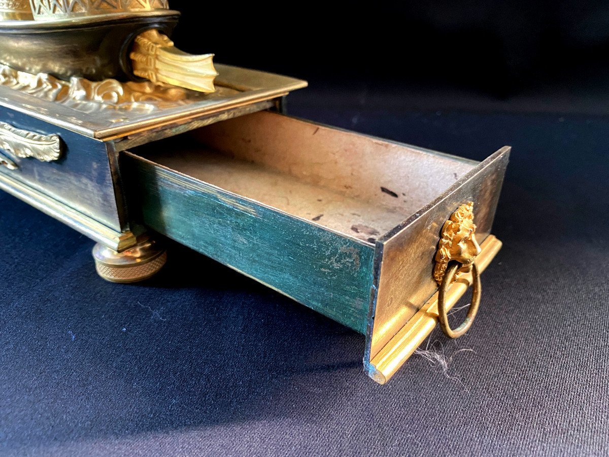 Empire Period Inkwell In Gilt Bronze-photo-2