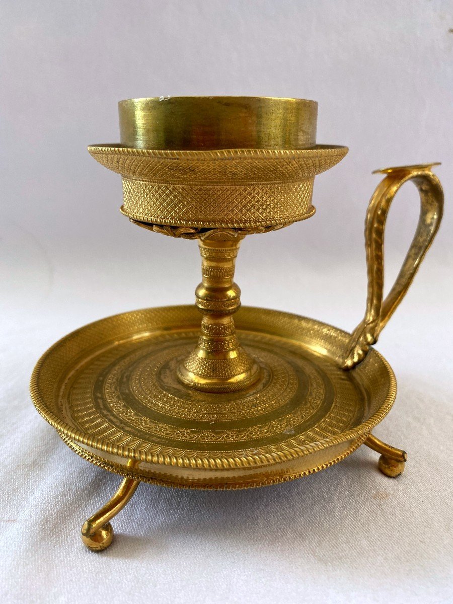 Empire Hand Candlestick In Gilt Bronze