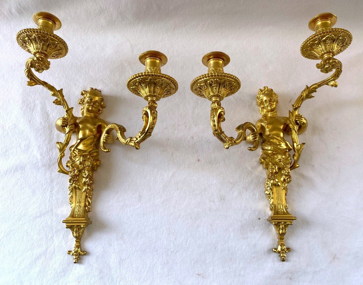 Pair Of Regency Style Sconces In Gilt Bronze-photo-2