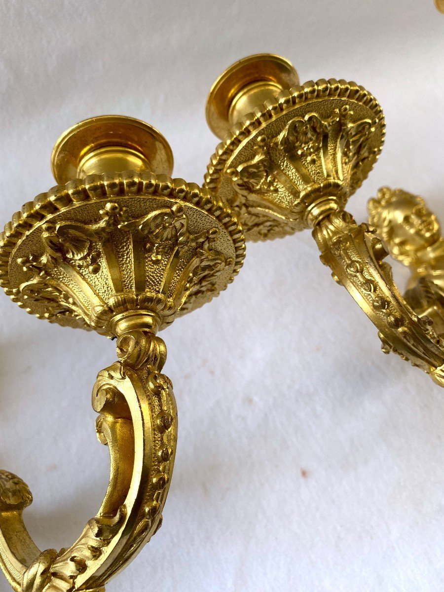 Pair Of Regency Style Sconces In Gilt Bronze-photo-6