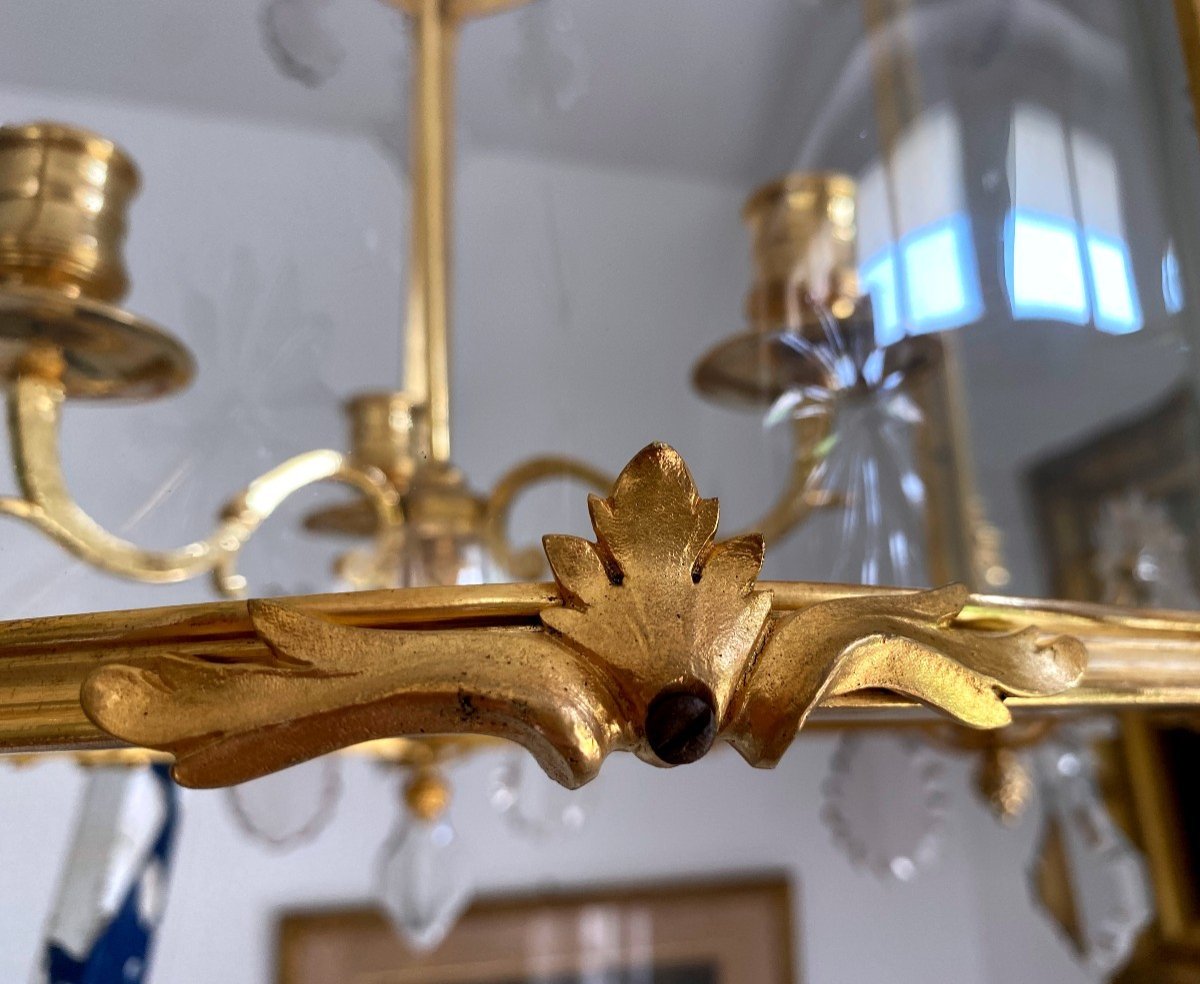 Period Lantern In Gilt Bronze And Pendants-photo-5