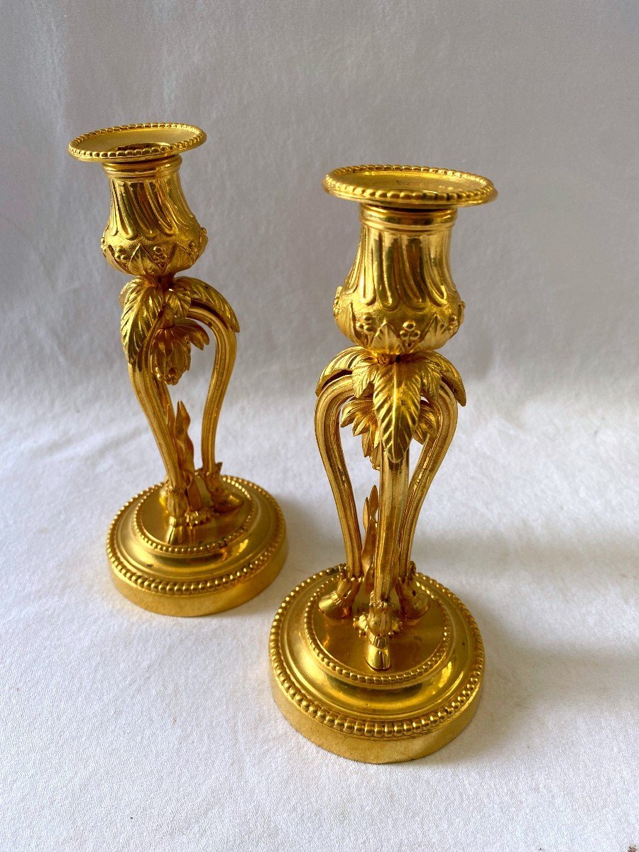 Louis XVI Candlesticks In Gilt Bronze-photo-2