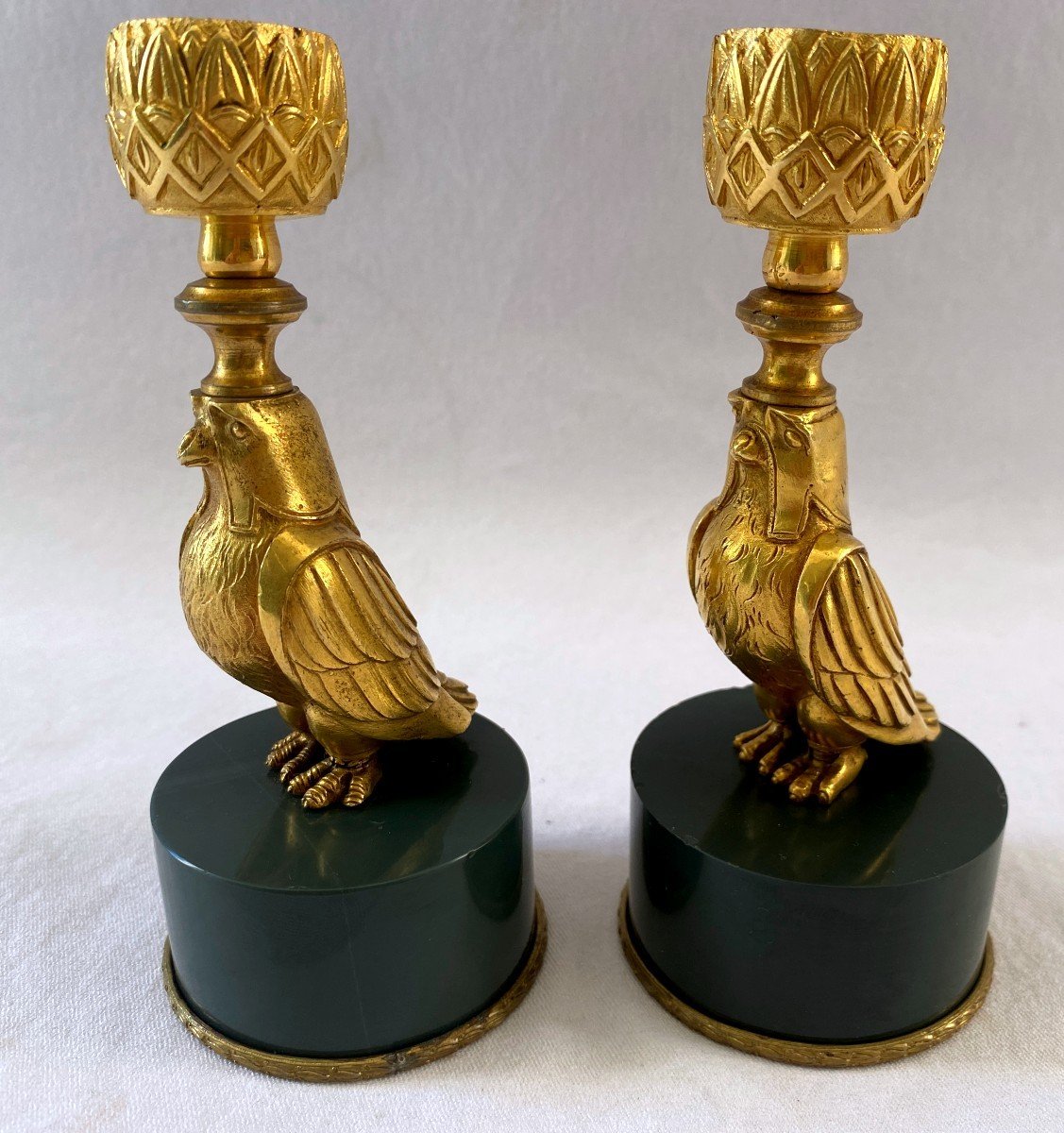 Pair Of Empire Candlesticks In Gilt Bronze-photo-3