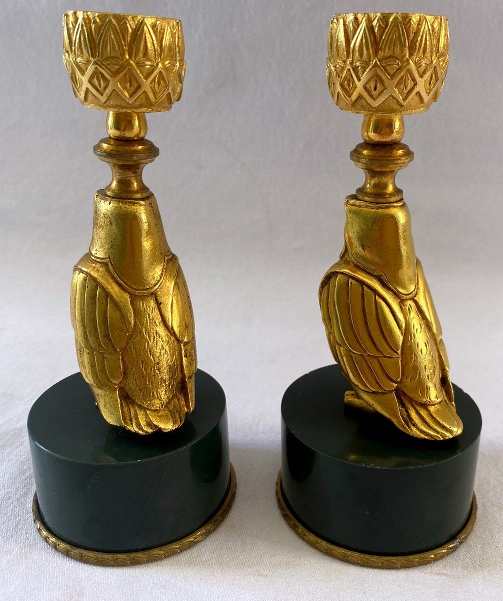 Pair Of Empire Candlesticks In Gilt Bronze-photo-4