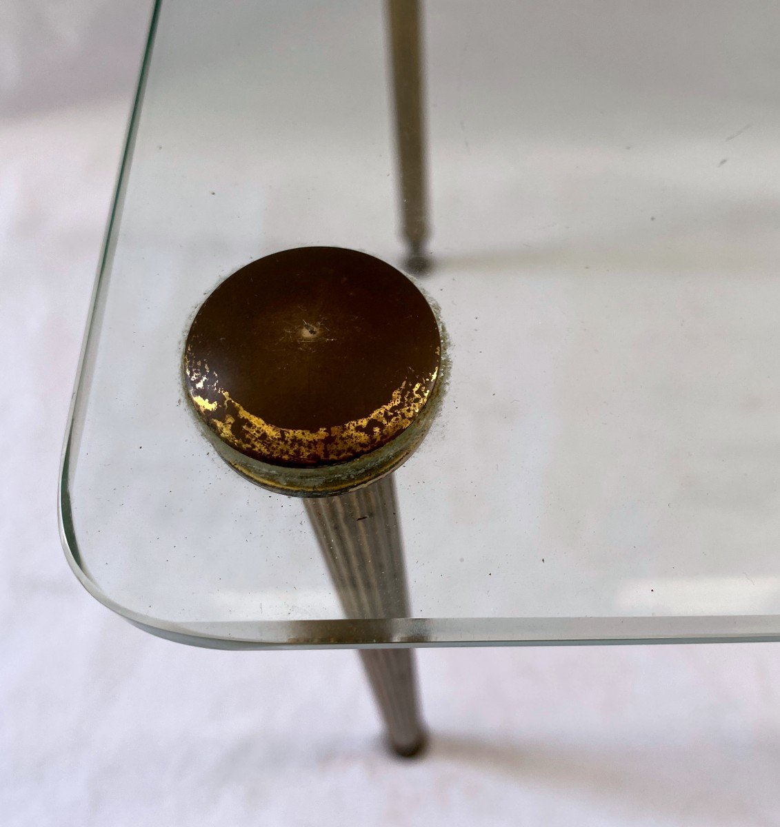Table Bout De Canapé Vintage En Bronze Et Verre-photo-4