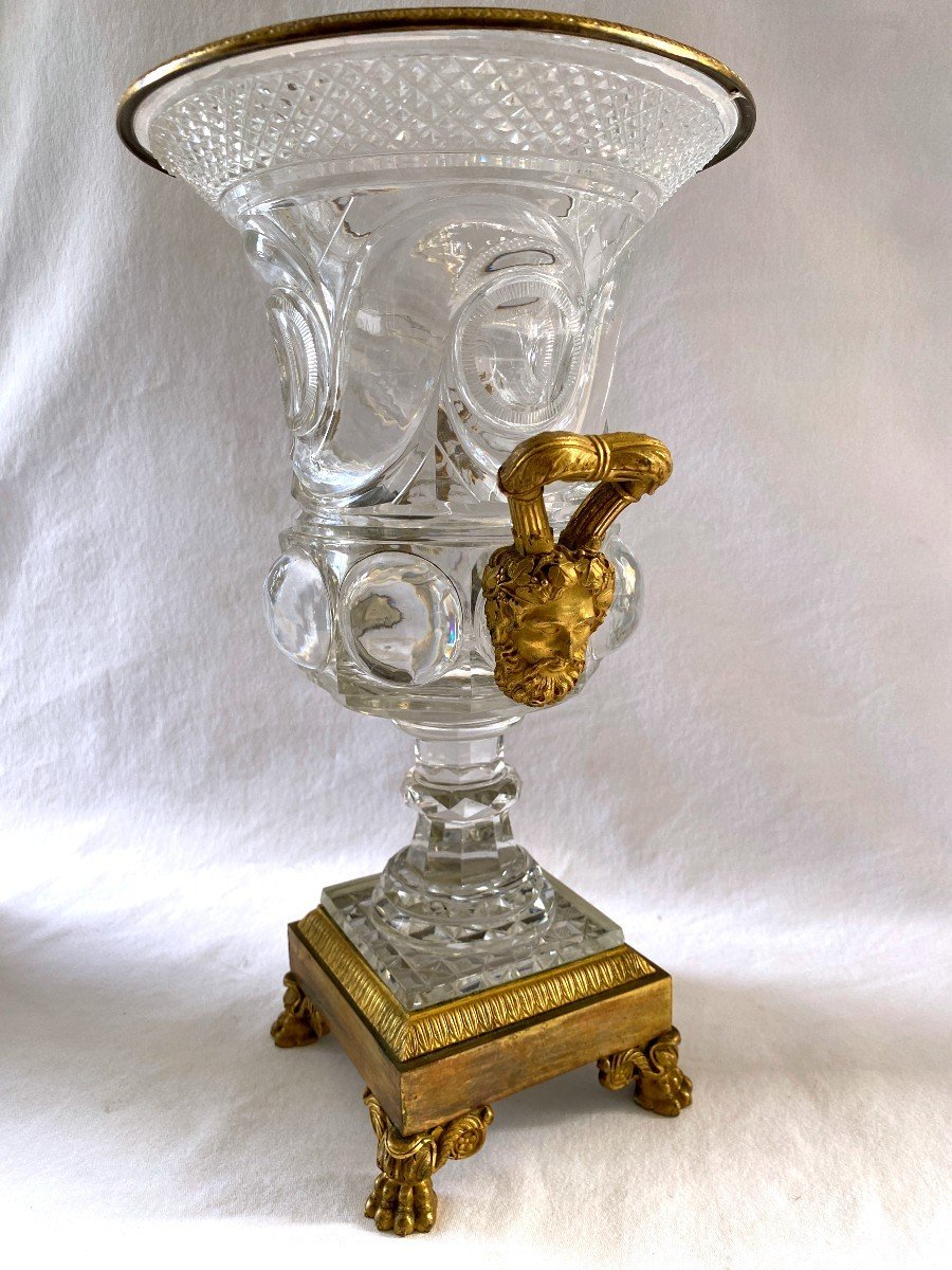 Paire De Vases Empire En Cristal Taillé Et Bronze Doré-photo-4