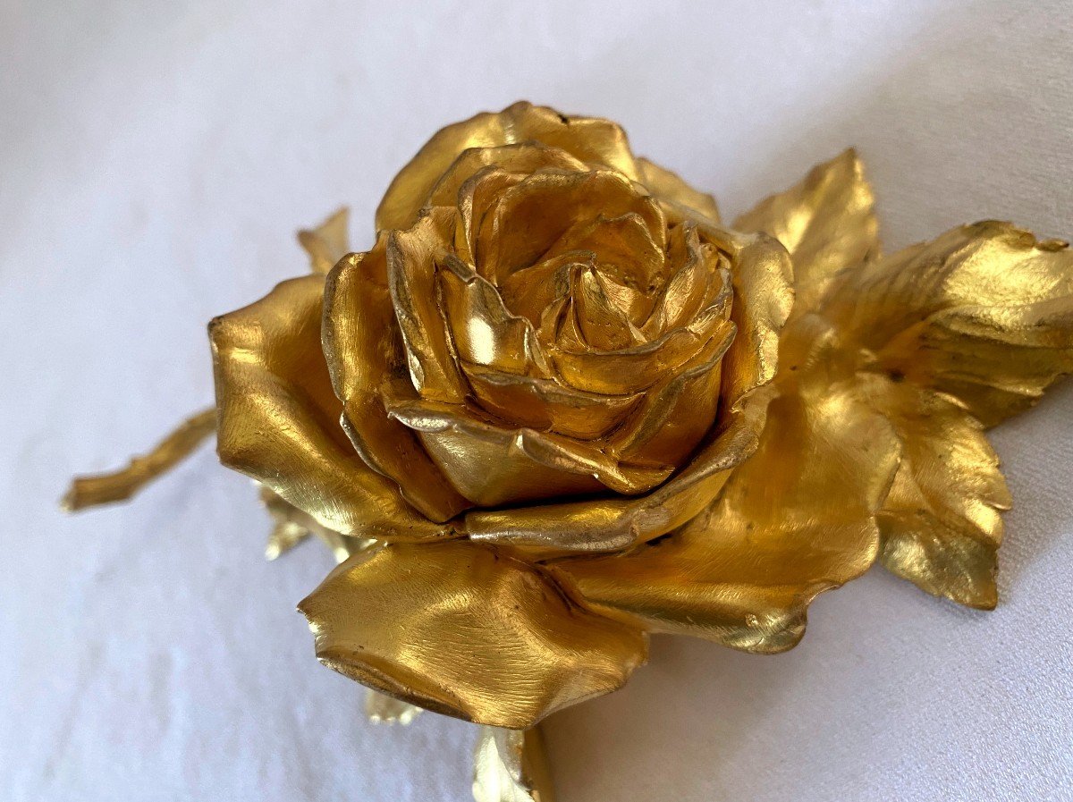 Encrier En Bronze Doré En Forme De Rose-photo-4
