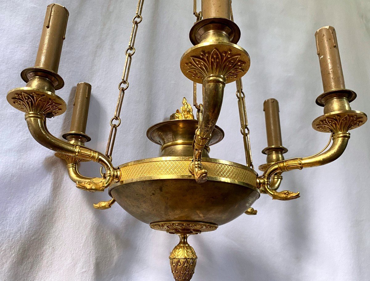 Lustre d'époque Empire En Bronze Doré-photo-3