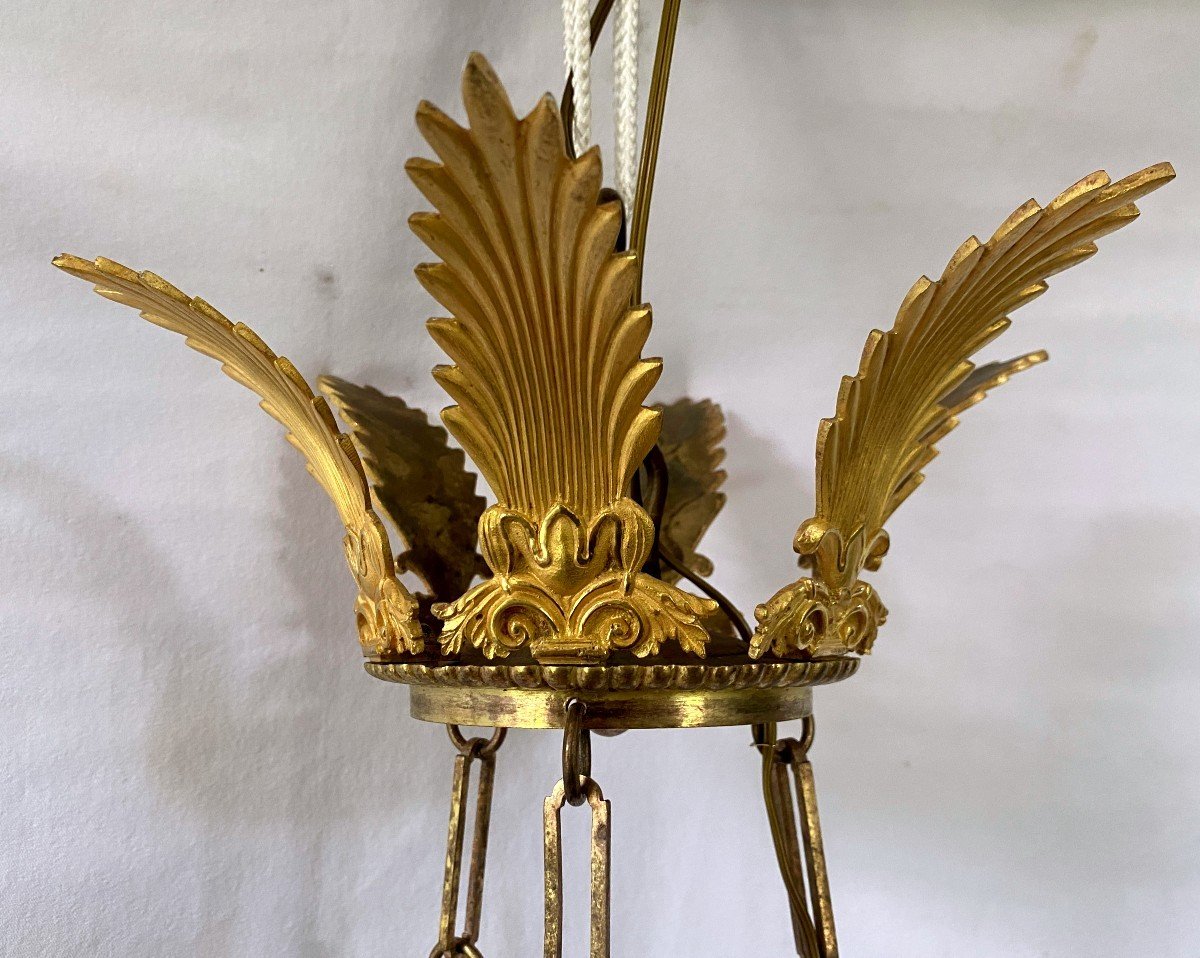 Lustre d'époque Empire En Bronze Doré-photo-6