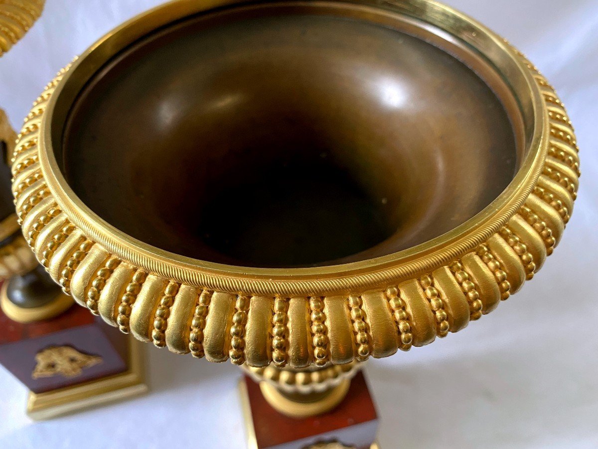 Empire Cassolettes In Gilt Bronze And Marble-photo-6