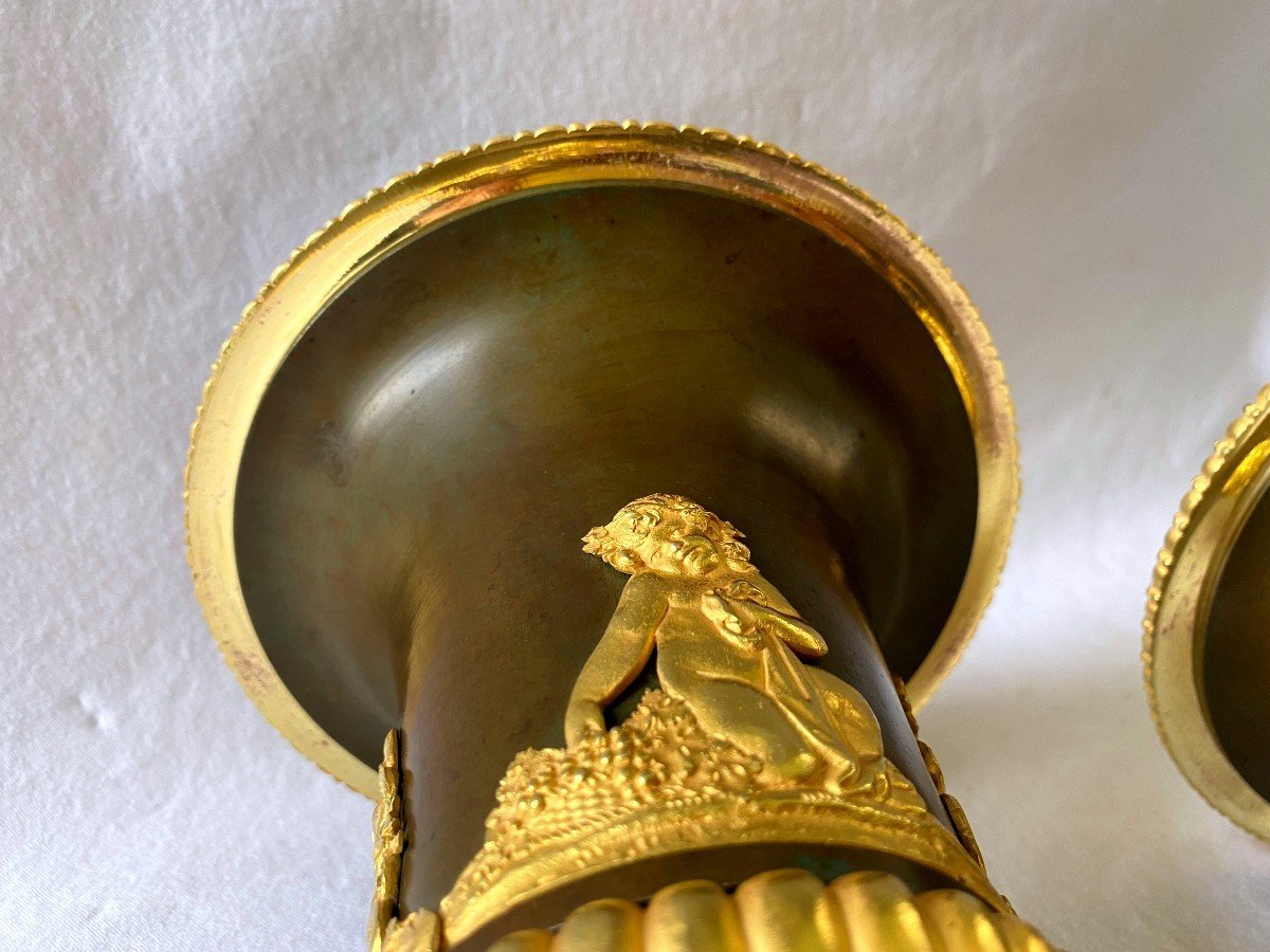 Empire Cassolettes In Gilt Bronze And Marble-photo-7