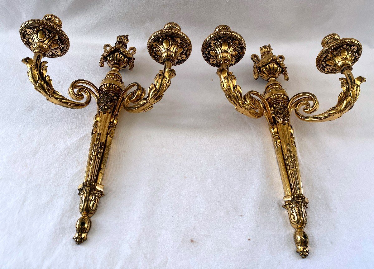 Pair Of Louis XVI Period Sconces In Gilt Bronze-photo-2