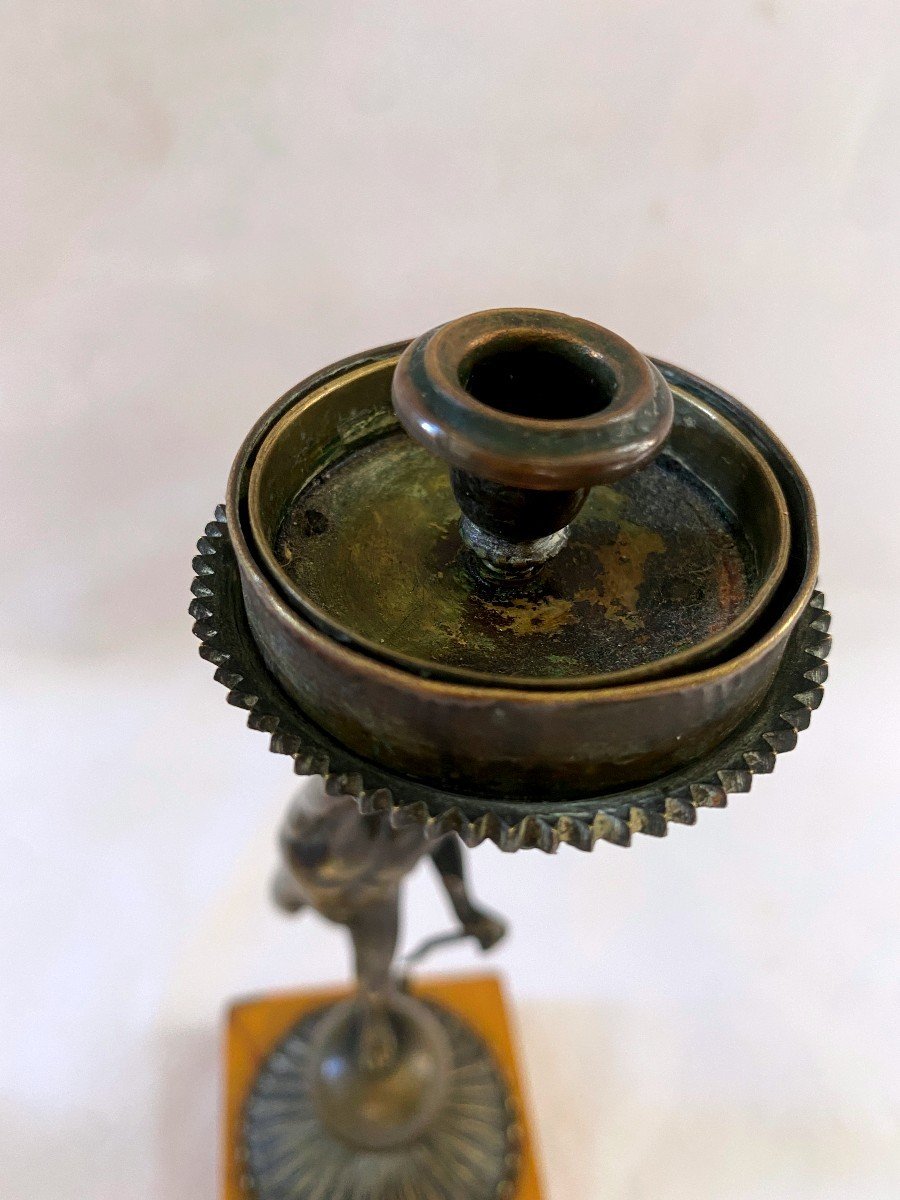 Mercury Restoration Candlestick In Patinated Bronze -photo-5