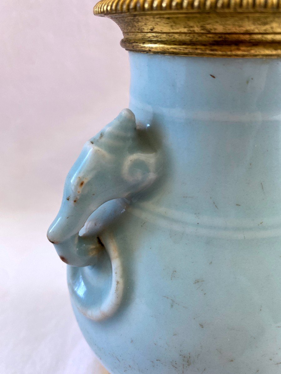 Vase Chinois En Porcelaine Céladon Monté Bronze Doré-photo-3