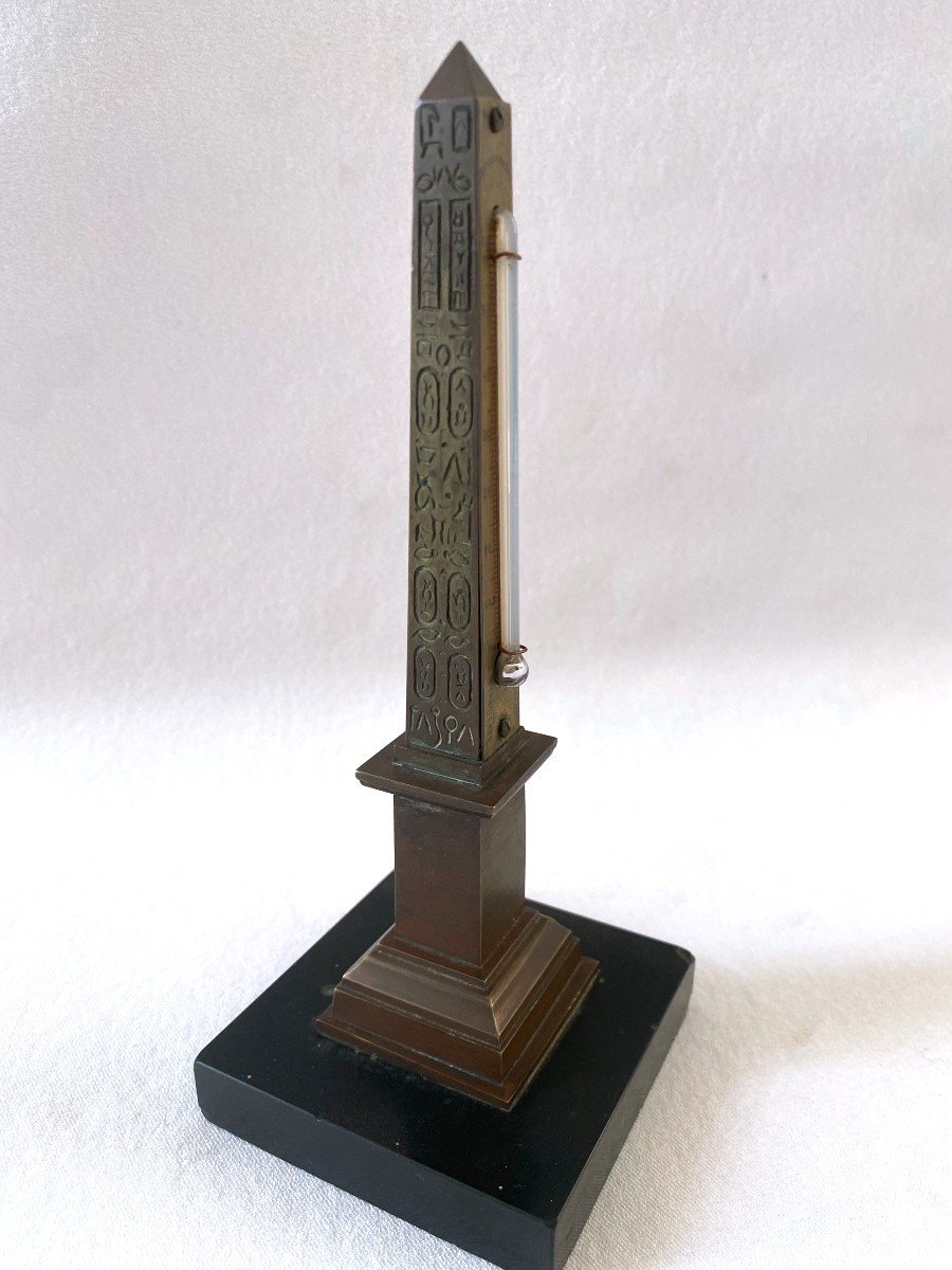 Obelisk Thermometer In Bronze And Marble-photo-2