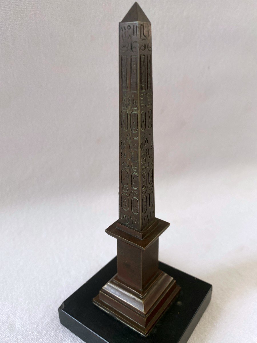 Obelisk Thermometer In Bronze And Marble-photo-4