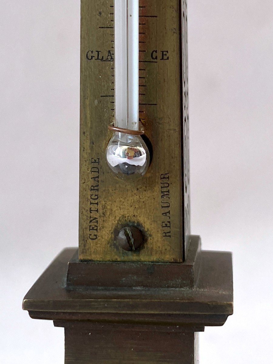 Obelisk Thermometer In Bronze And Marble-photo-1