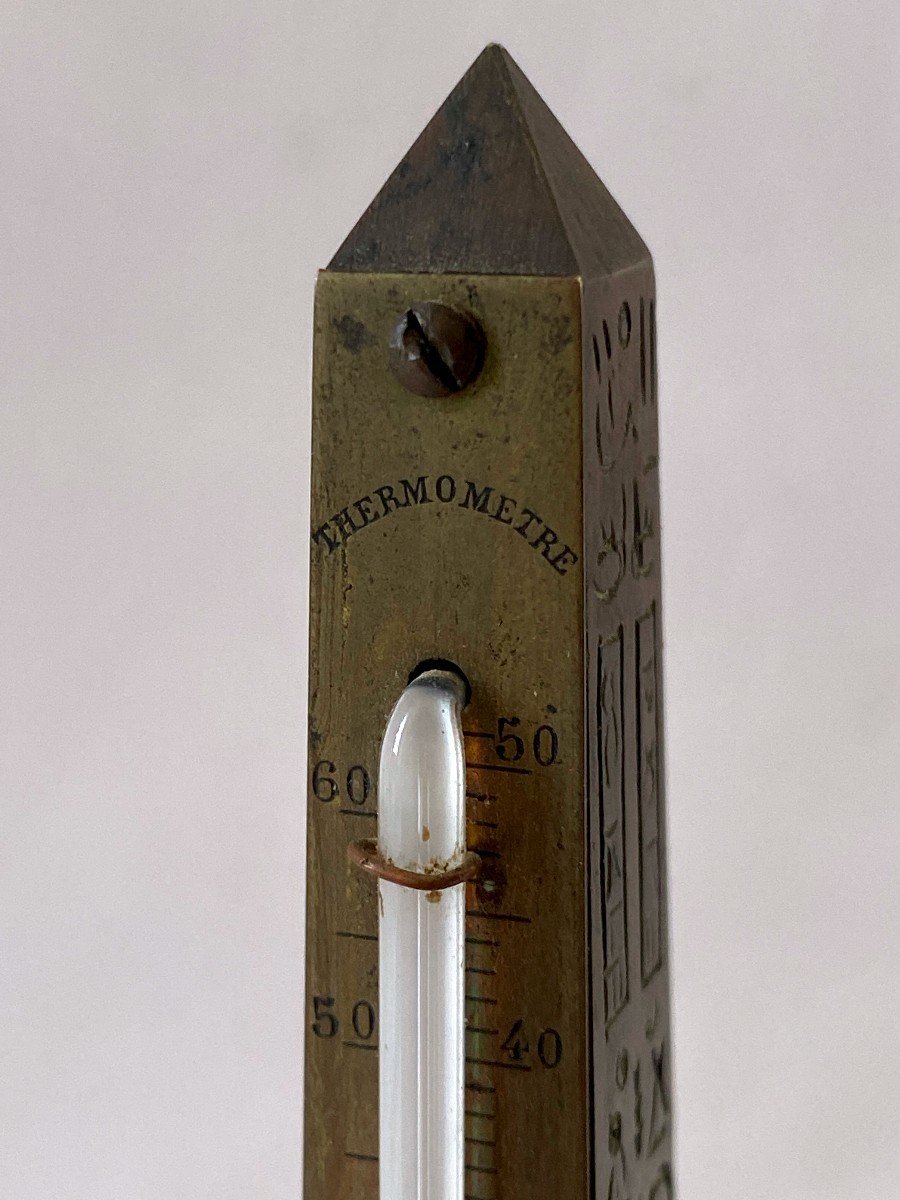 Obelisk Thermometer In Bronze And Marble-photo-2