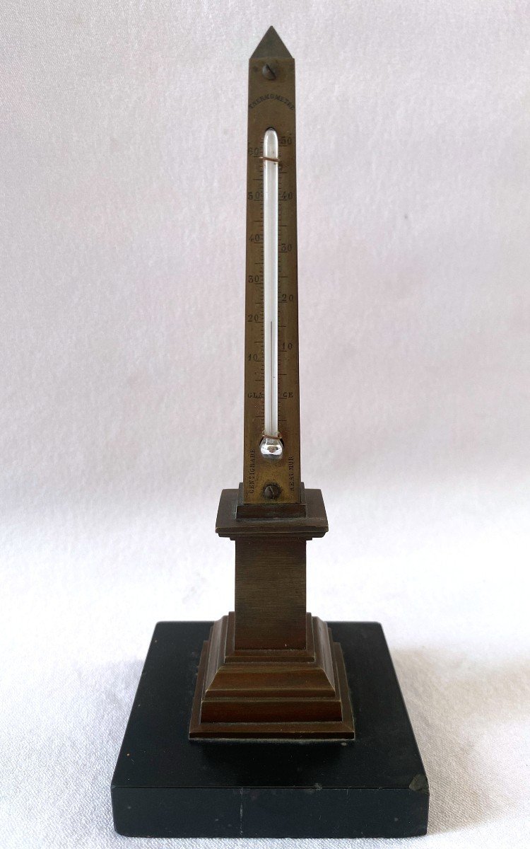 Obelisk Thermometer In Bronze And Marble