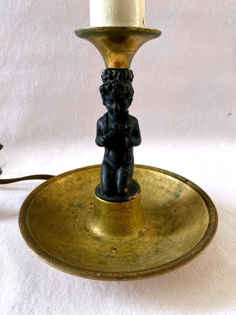 Empire Style Candlestick Lamp In Bronze 