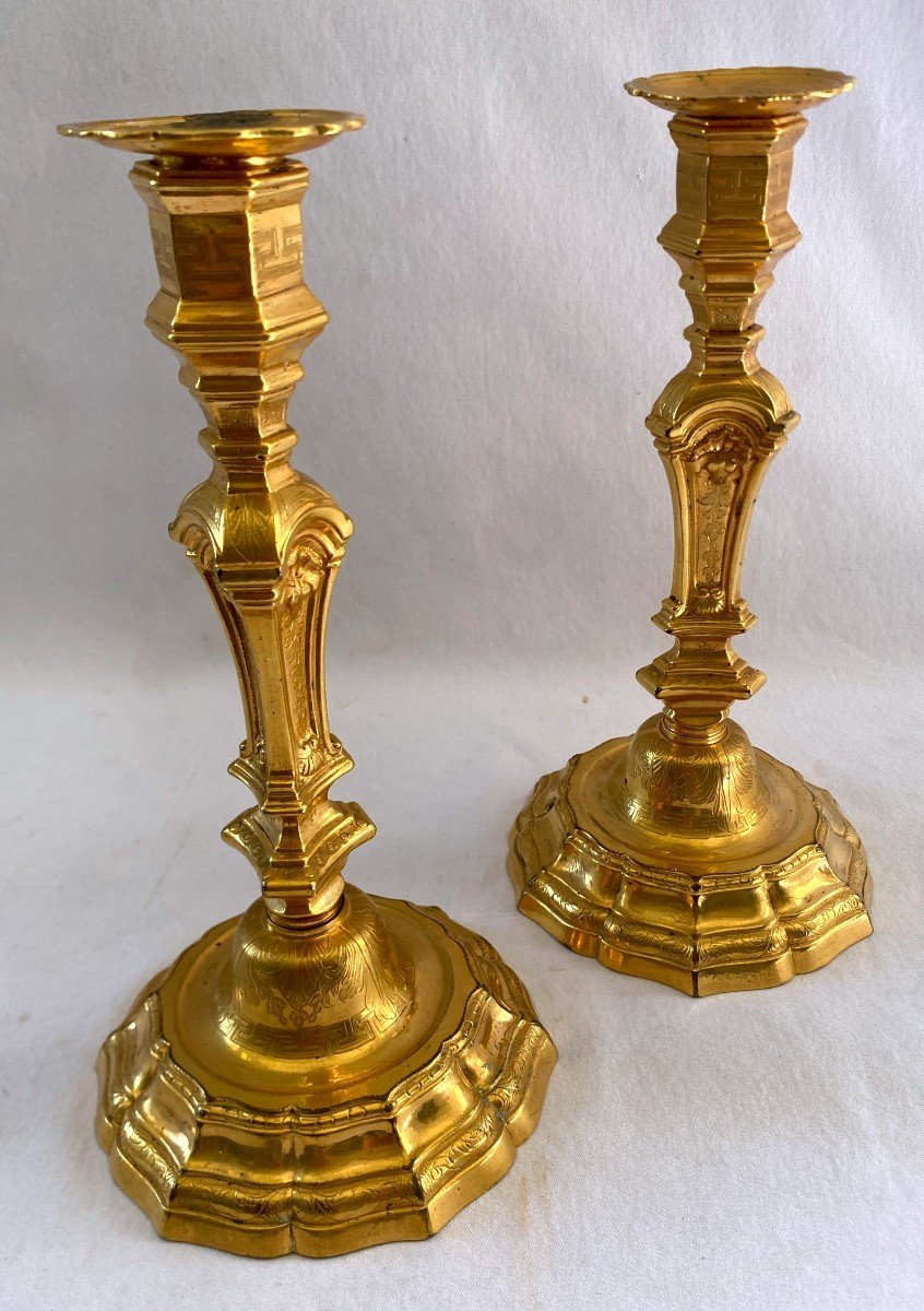 Paire De Flambeaux d'époque Régence En Bronze Doré-photo-2