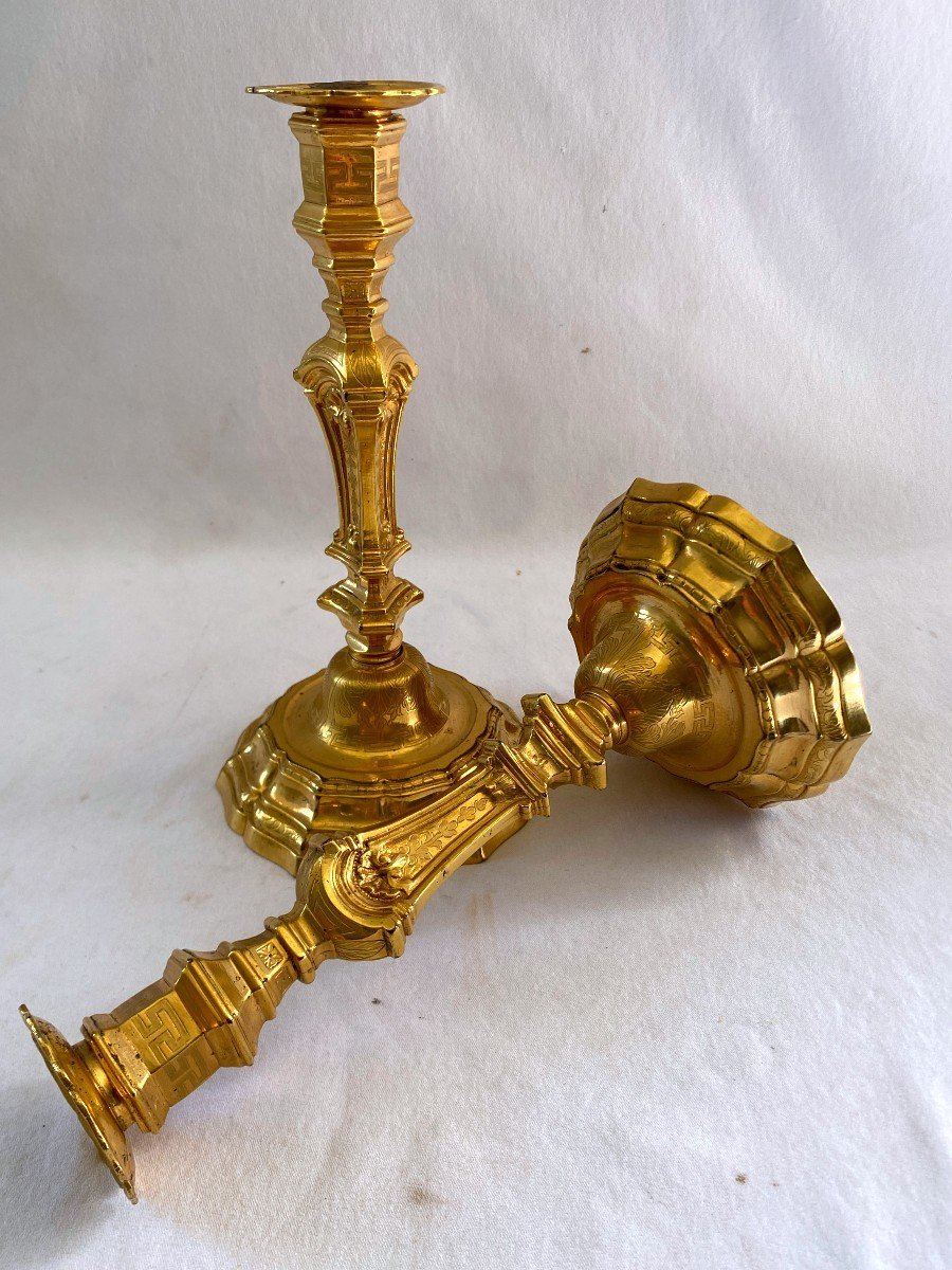 Paire De Flambeaux d'époque Régence En Bronze Doré-photo-3