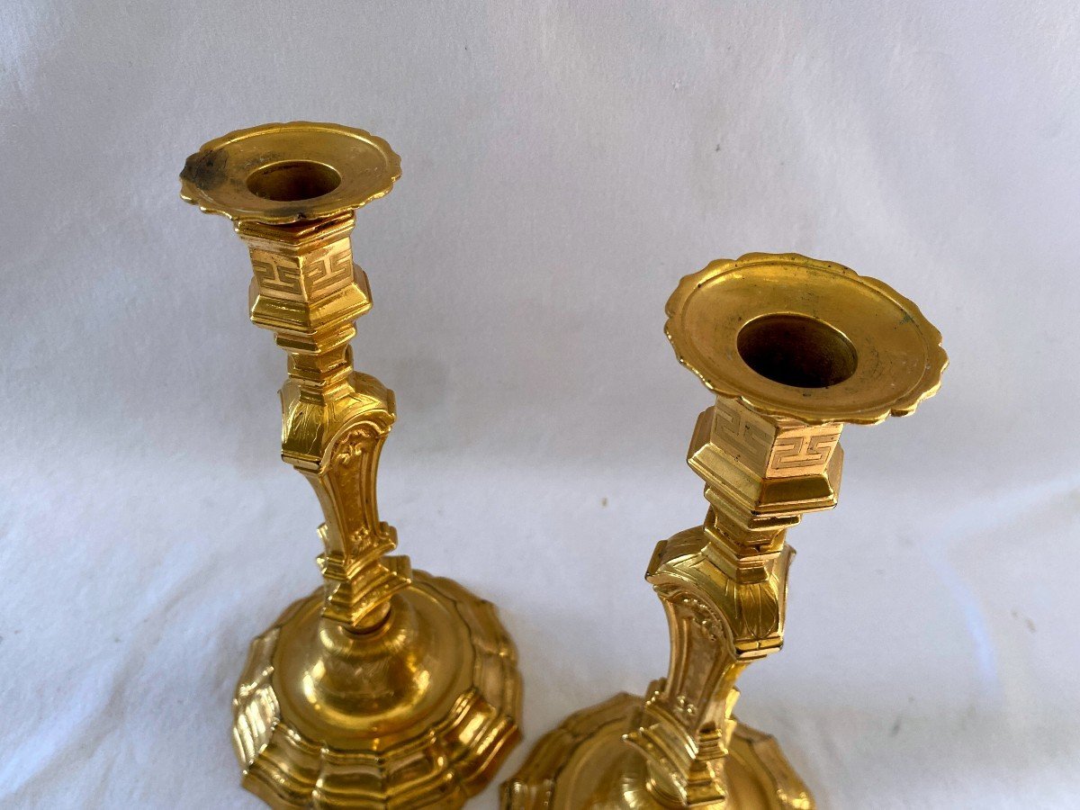 Pair Of Regency Candlesticks In Gilt Bronze-photo-5
