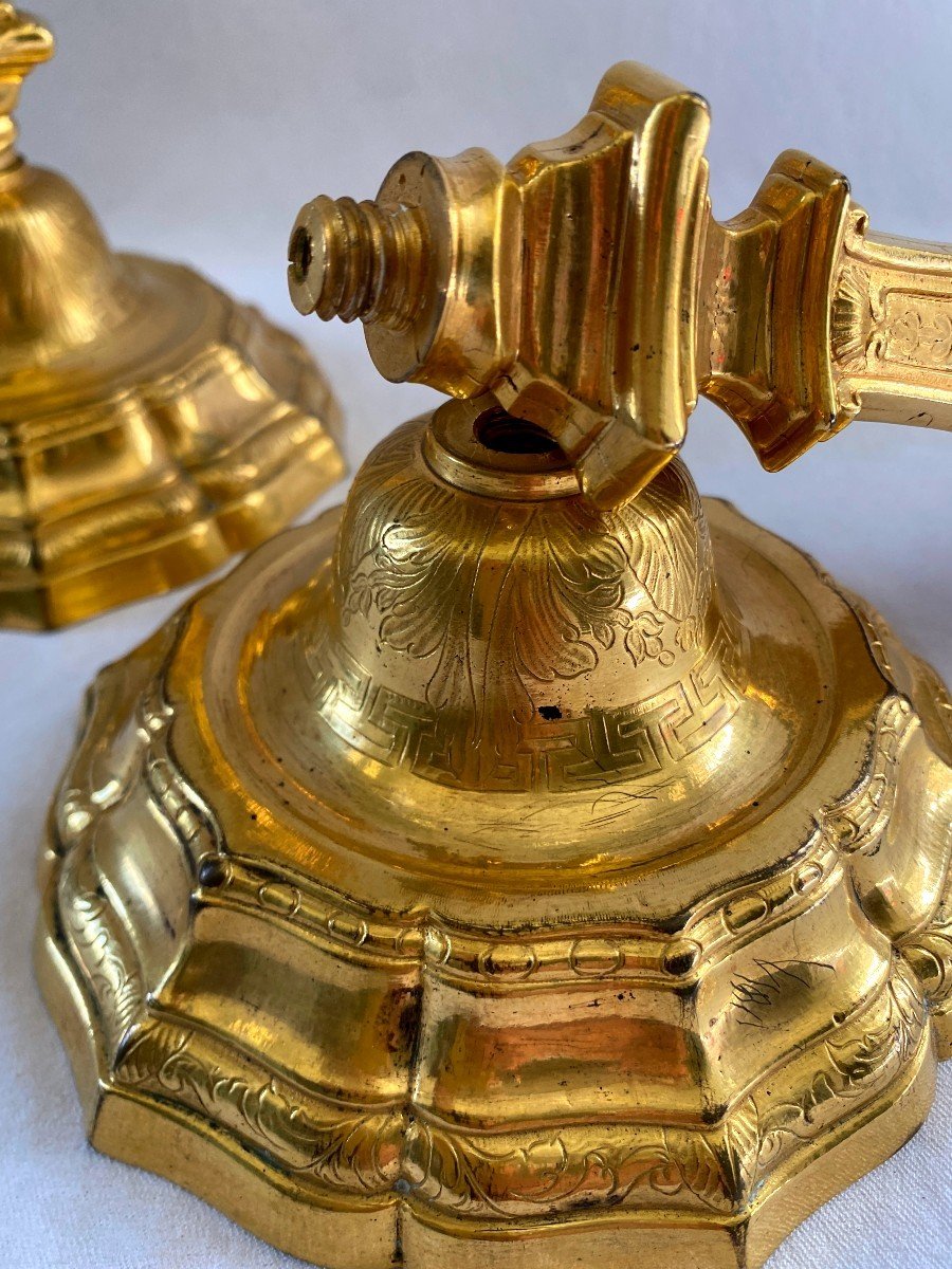 Paire De Flambeaux d'époque Régence En Bronze Doré-photo-7
