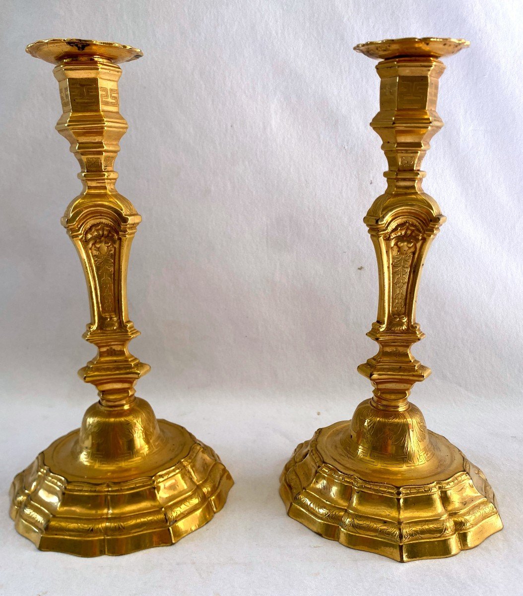 Pair Of Regency Candlesticks In Gilt Bronze