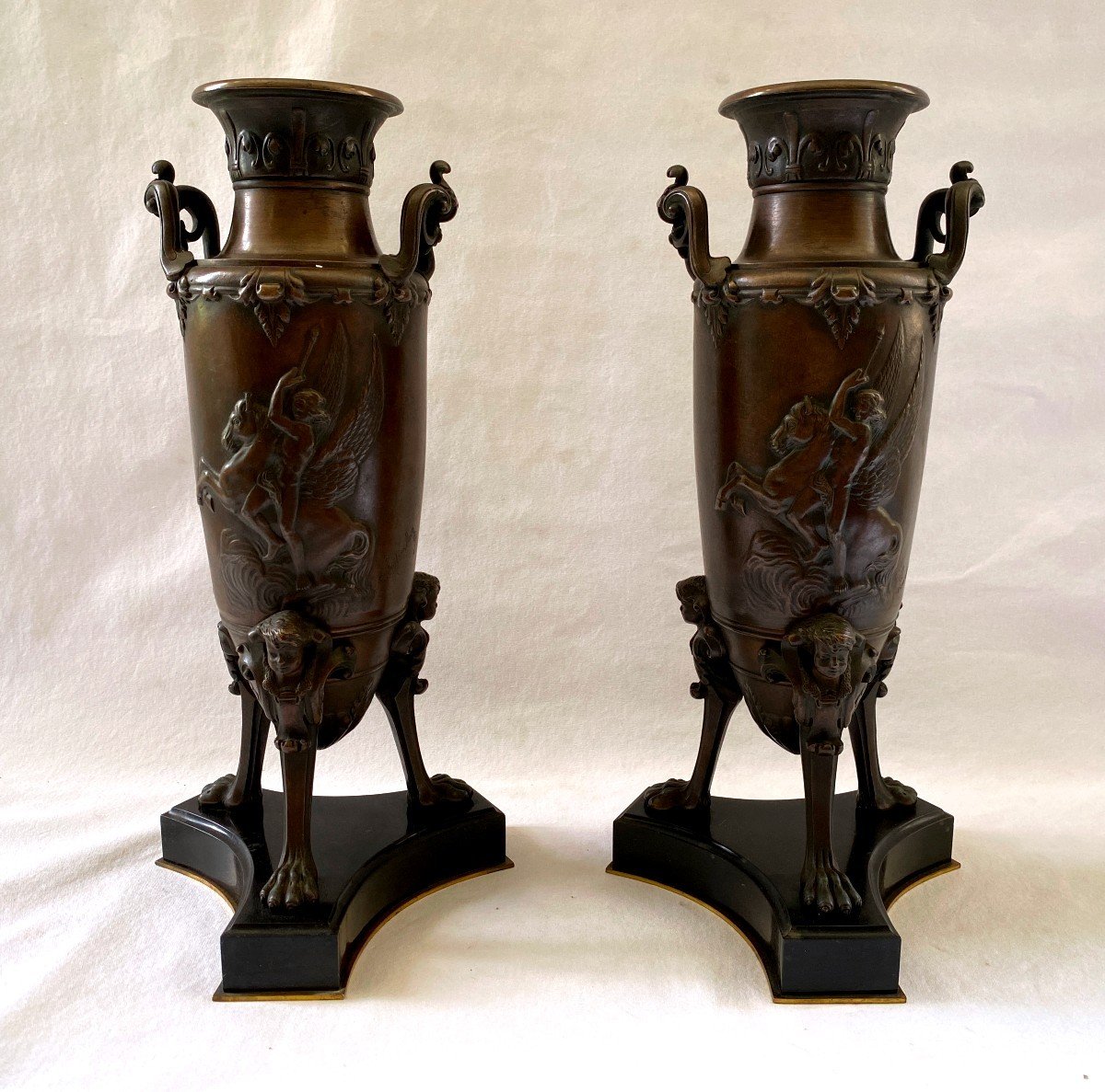 Pair Of Bronze Vases Signed Lindemberg-photo-2