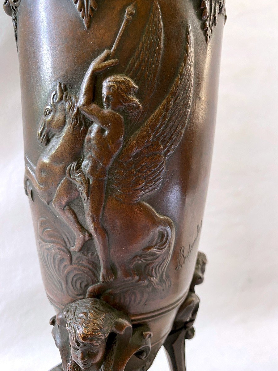 Pair Of Bronze Vases Signed Lindemberg-photo-1
