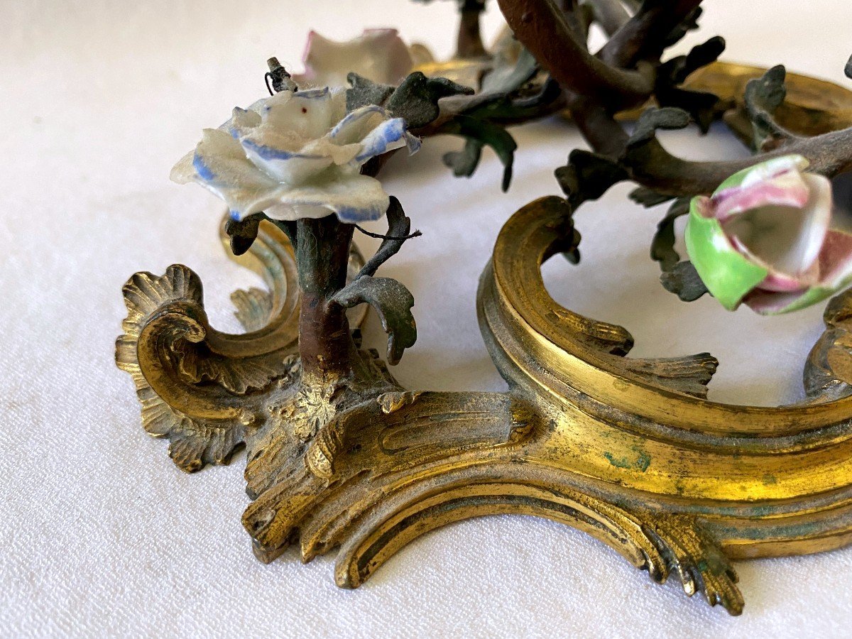Imposant Flambeau Louis XV En Bronze Et Porcelaine-photo-3